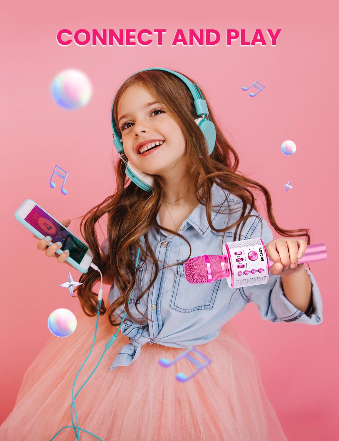 BONAOK Bluetooth Karaoke Wireless Microphone,3-in-1 Portable Handheld Karaoke Mic Speaker Machine Christmas Birthday Home Party